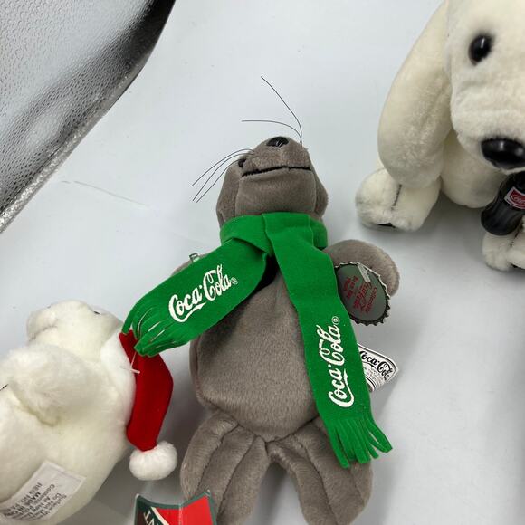 Vintage Lot 8 Coca Cola Polar Bear Bean Bag Plush Seal Christmas Ornaments - Picture 5 of 13